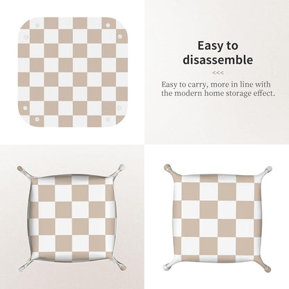 8 Inches Jewelry Tray PU Leather Cute Aesthetic Checkered Room Decor Preppy Accessories for Teen Girls Women