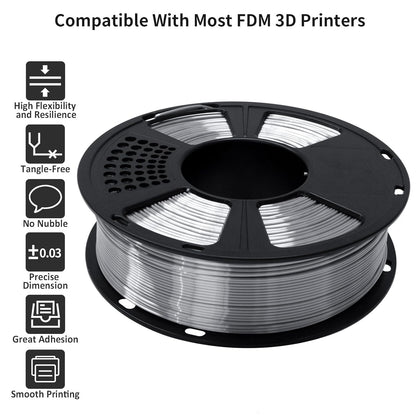Silk Metallic Silver PLA 3D Printer Filament 1kg Spool 1.75mm Dimensional Accuracy +/-0.03mm 1080 Feet per Roll