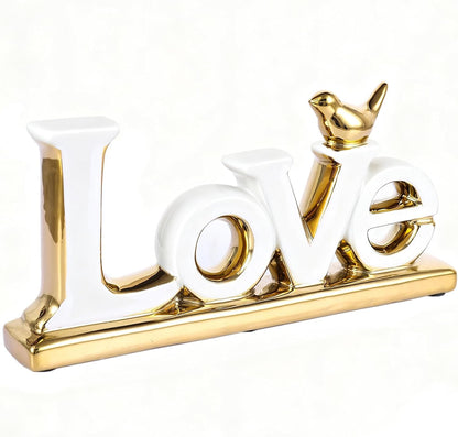White and Gold Love Signs for Home Decor Statue Modern Bird Sculpture Personalized Love Decor