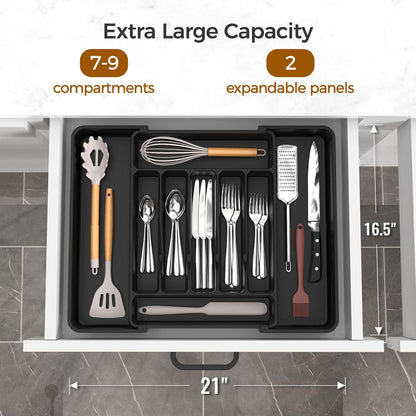 Extra Large Expandable Silverware Organizer BPA-Free Food-Safe Cutlery Flatware Organizer Kitchen Utensil Drawer Organizer