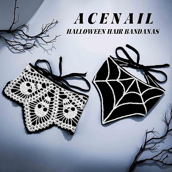 2 Pcs Black Skull Headbands Crochet Bandanas Headband Web Gothic Head Scarf Halloween Hair Accessories for Women