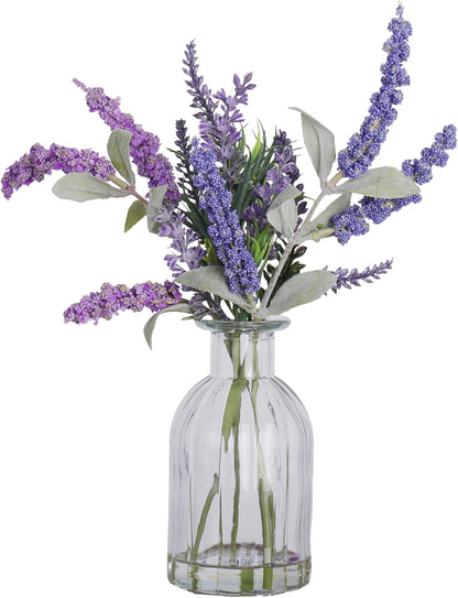 Artificial Lavender Plants in Glass Vase with Faux Water Faux Silk Flowers Fake Plant Decor for Home Office