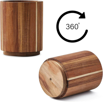 Wood Utensil Holder for Kitchen Counter 360° Rotating 7.2" Wooden Cooking Utensil Crock for Countertop