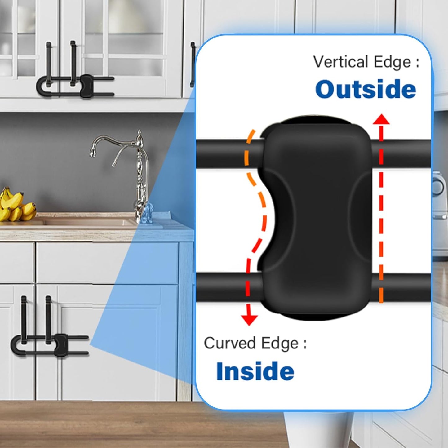 6 Pack U-Shaped Child Locks for Cabinets, Child Proof Cabinet Latches,Child Safety Cabinet Locks
