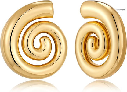 Earrings for Women Vintage Chunky Geometric Round Swirl Earrings Statement Stud Earrings