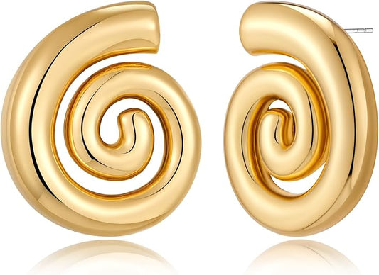 Earrings for Women Vintage Chunky Geometric Round Swirl Earrings Statement Stud Earrings