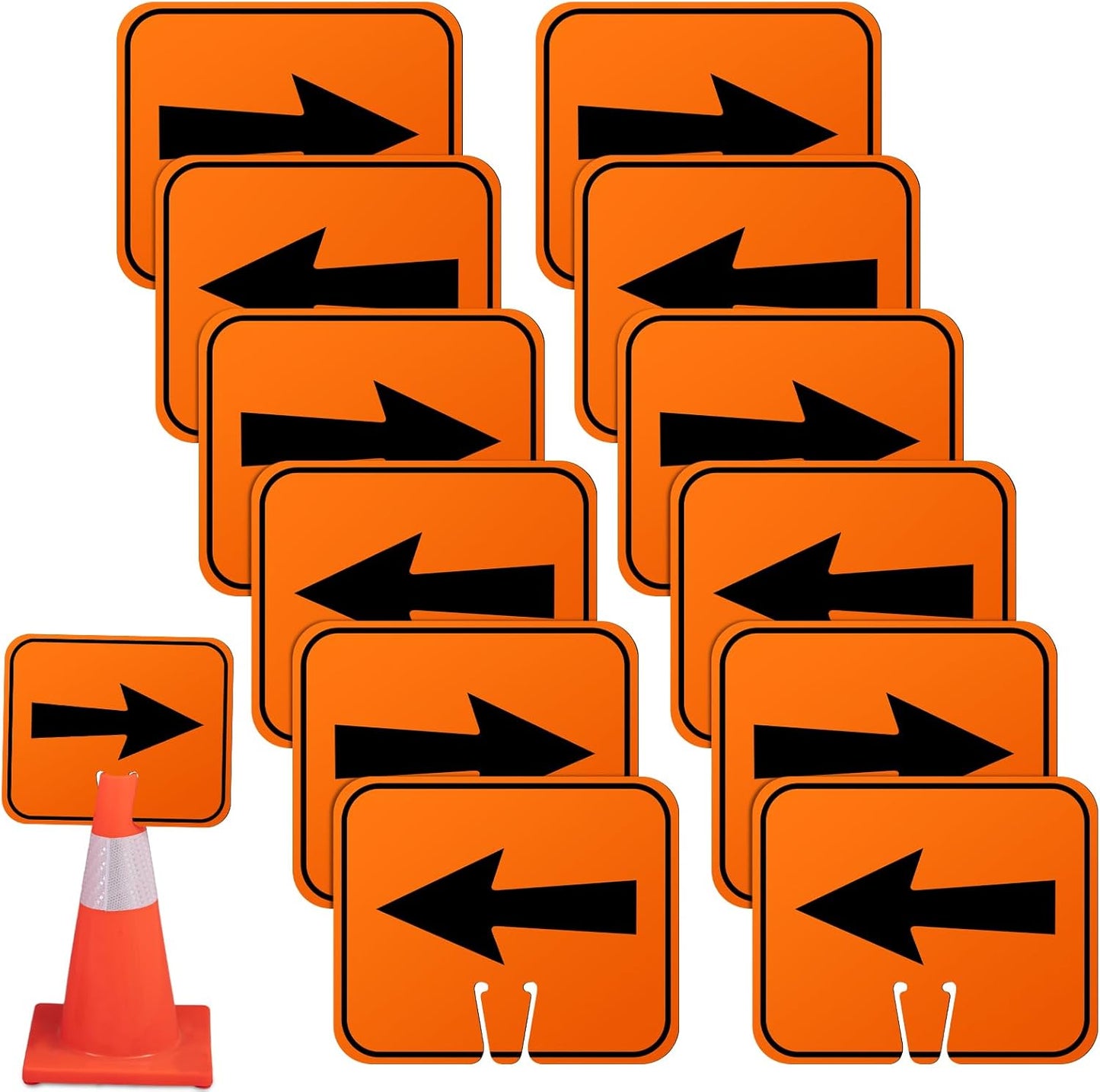 12 Pcs Traffic Arrow Orange Detour Signs Road Cone Top Directional Left Right Go Straight Arrows Sign for Road
