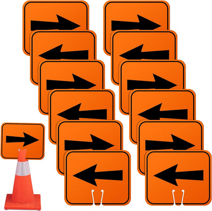 12 Pcs Traffic Arrow Orange Detour Signs Road Cone Top Directional Left Right Go Straight Arrows Sign for Road