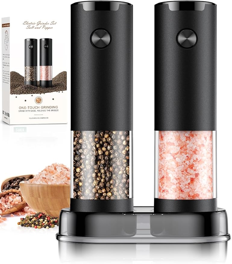 Electric Salt and Pepper Grinder Set Automatic Battery Pepper Mill Shakers Adjustable Coarseness