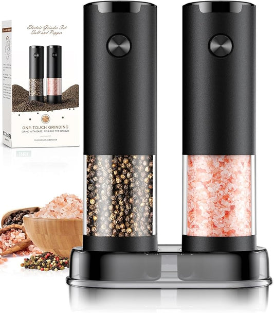 Electric Salt and Pepper Grinder Set Automatic Battery Pepper Mill Shakers Adjustable Coarseness