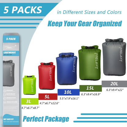 5-Pack Ultralight Dry Sack Outdoor Bags Keep Gear Dry for Hiking Backpacking Kayaking Camping
