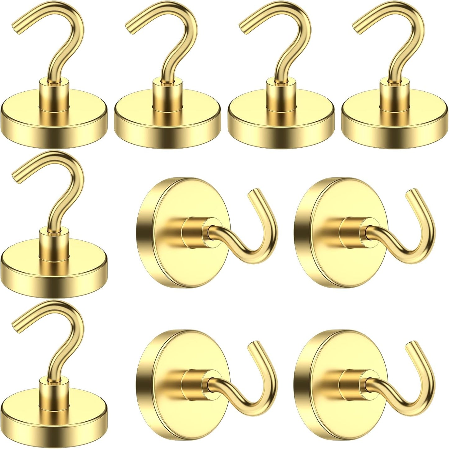10 Pack 80LBS Gold Strong Magnet Hooks for Hanging Neodymium Magnets with Hooks