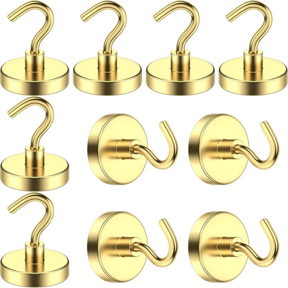 10 Pack 80LBS Gold Strong Magnet Hooks for Hanging Neodymium Magnets with Hooks
