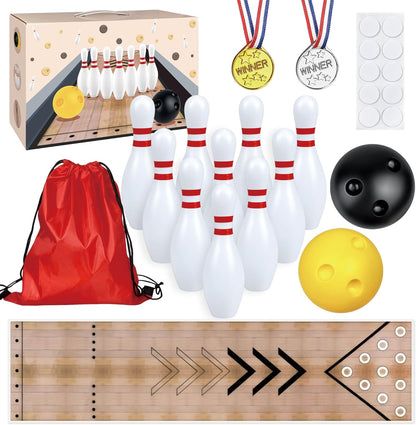 Mini Bowling Set Indoor Outdoor Indoor Bowling Set with Guide Arrow Mat Gold and Silver Medal
