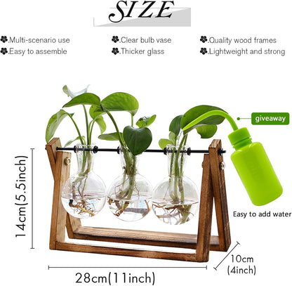 Wooden Stand Air Planter Bulb Glass Vase Metal Swivel Holder Retro Tabletop