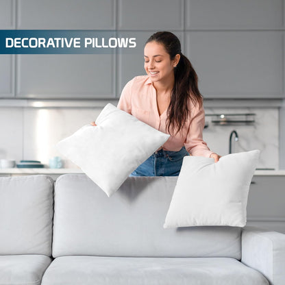 Bedding Throw Pillows (Set of 4 White)  18 x 18 Inches Down Alternative Pillows for Bed Sofa and Couch
