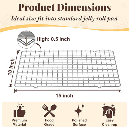 2 PCS 10" x 15" Grid Wire Baking Rack for Oven Cooking Baking Grilling, Roasting - Dishwasher Safe