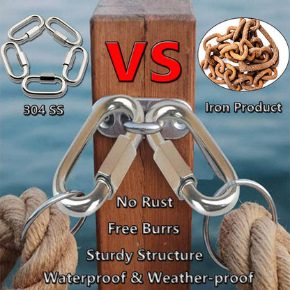 304 Stainless Steel D Shape Locking Carabiner Heavy Duty Chain Link Keychain for Outdoor