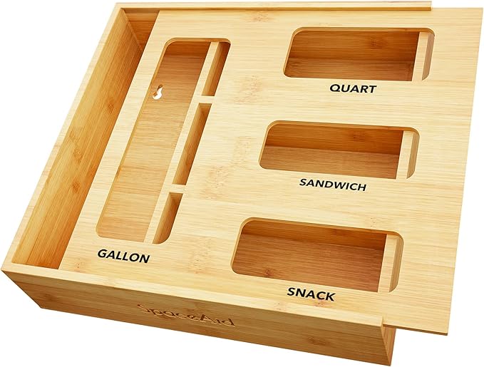 Storage Organizer for Kitchen Drawer Bamboo Organizer Compatible with Gallon Quart