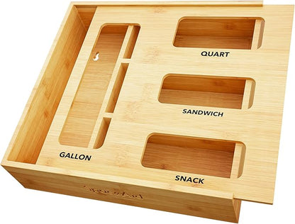 Storage Organizer for Kitchen Drawer Bamboo Organizer Compatible with Gallon Quart