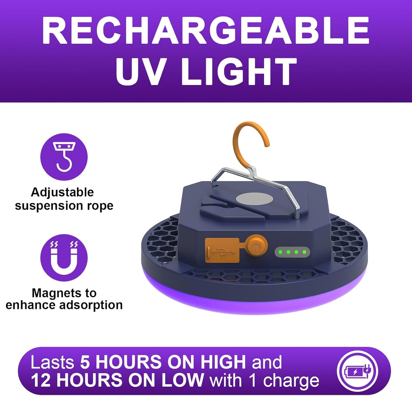 96 LED 395nm UV / 6500K Flashlight Camping Blacklight 10000mAh Rechargeable 3000 Lumens Glow Lights for Party