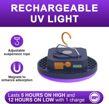 96 LED 395nm UV / 6500K Flashlight Camping Blacklight 10000mAh Rechargeable 3000 Lumens Glow Lights for Party