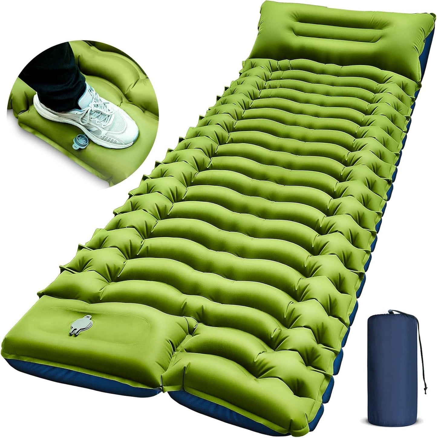 Ultralight Camping Mat with Pillow Built-in Foot Pump Inflatable Sleeping Pads Compact for Camping