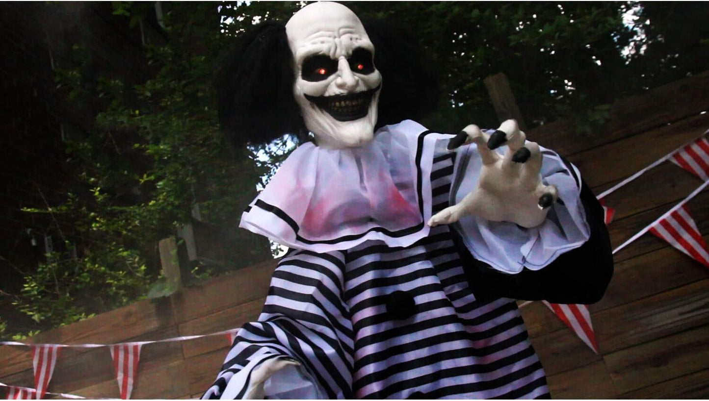 Scary Animatronic Talking Clown with Touch Activated Lights and Sounds, Indoor or Covered Outdoor Halloween Decorations for Home
