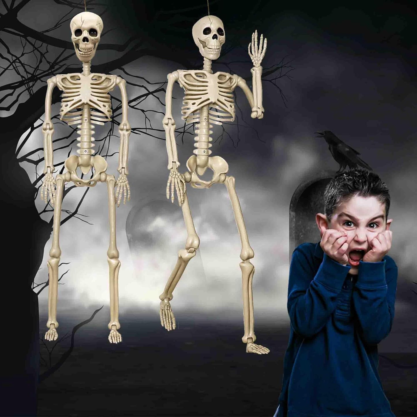 3 ft Life Size Human Skeleton with Full Body Posable Joints Plastic Skeleton for Halloween Skeletons