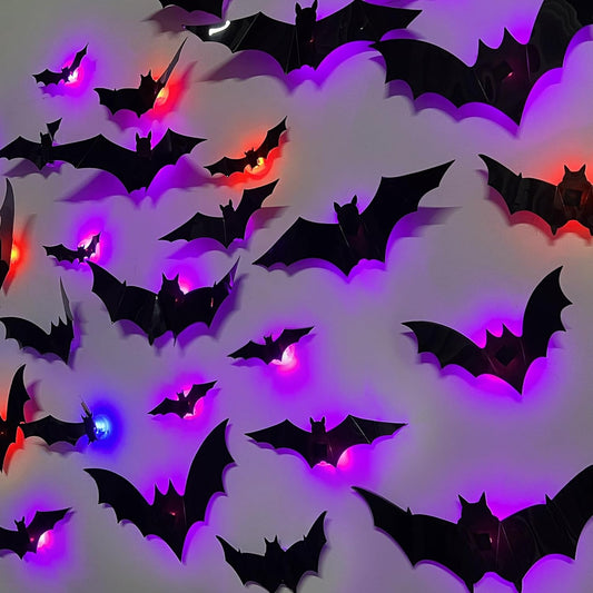 Wall Decor Lighted 3D Bat Stickers Assorted Size for Halloween Party