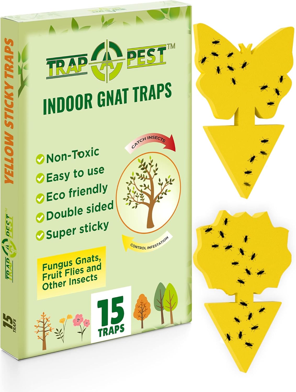 15 pcs Gnat Traps for House Indoor, Fungus Gnat Sticky Traps for Plants, Sticky Traps for Gnats Plant Sticky Traps