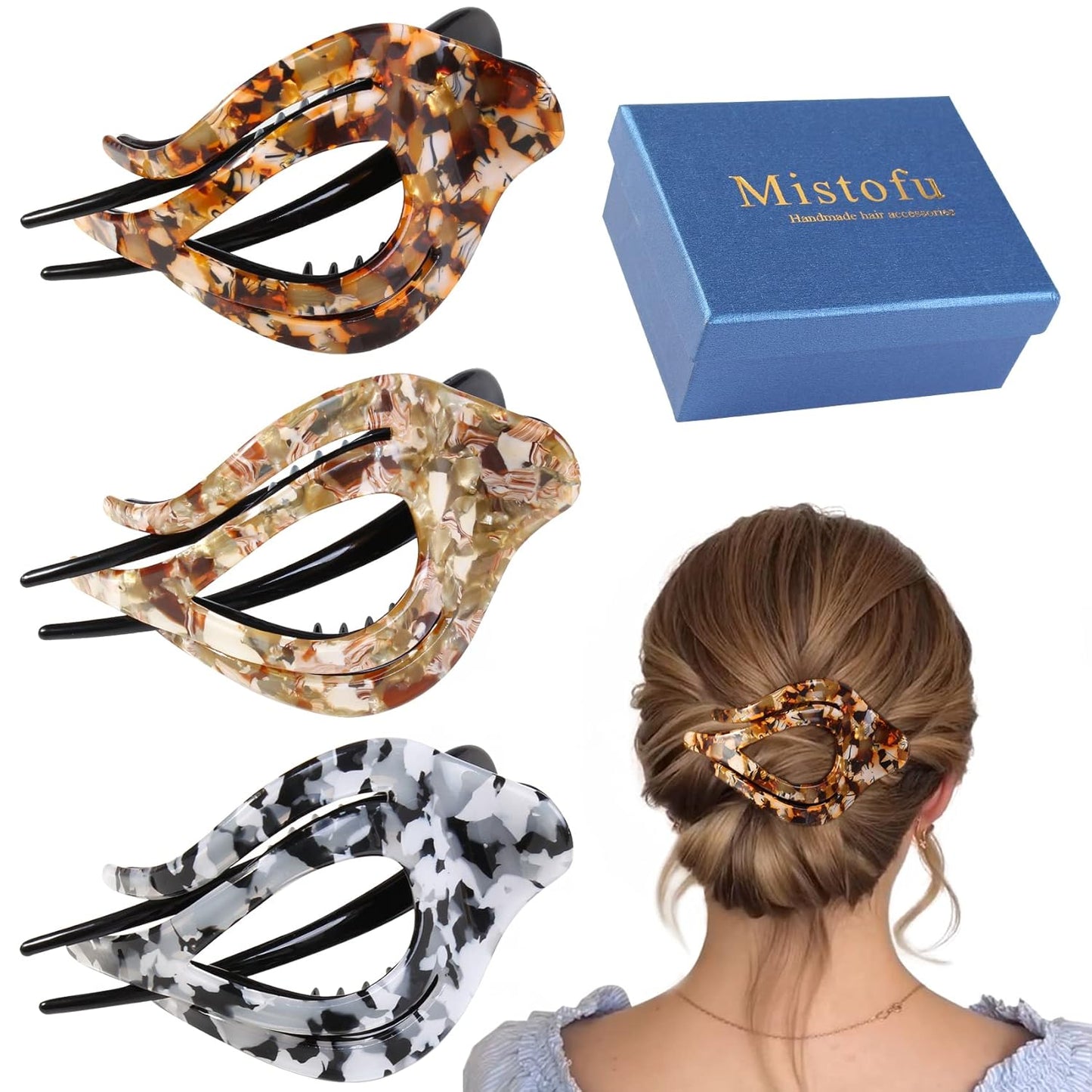 3Pcs French Concord Hair Claw Clips for Women Curved Strong Hold No Slip Grip Clips for Thick and Thin Hair