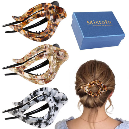 3Pcs French Concord Hair Claw Clips for Women Curved Strong Hold No Slip Grip Clips for Thick and Thin Hair