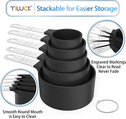 Measuring Cups & Spoons Set Stackable Cups and Spoons Nesting Measure Cups with Stainless Steel Handle