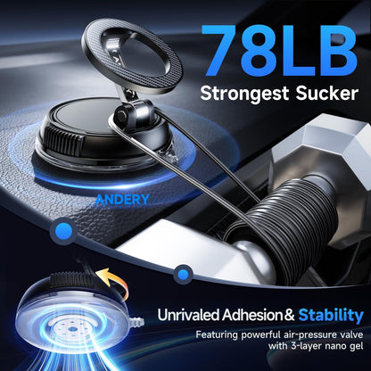 Car Phone Holder for Magsafe 78+LBS Strongest Suction & 2400gf Strongest Magnetic 360° Adjustable Car Phone Mount