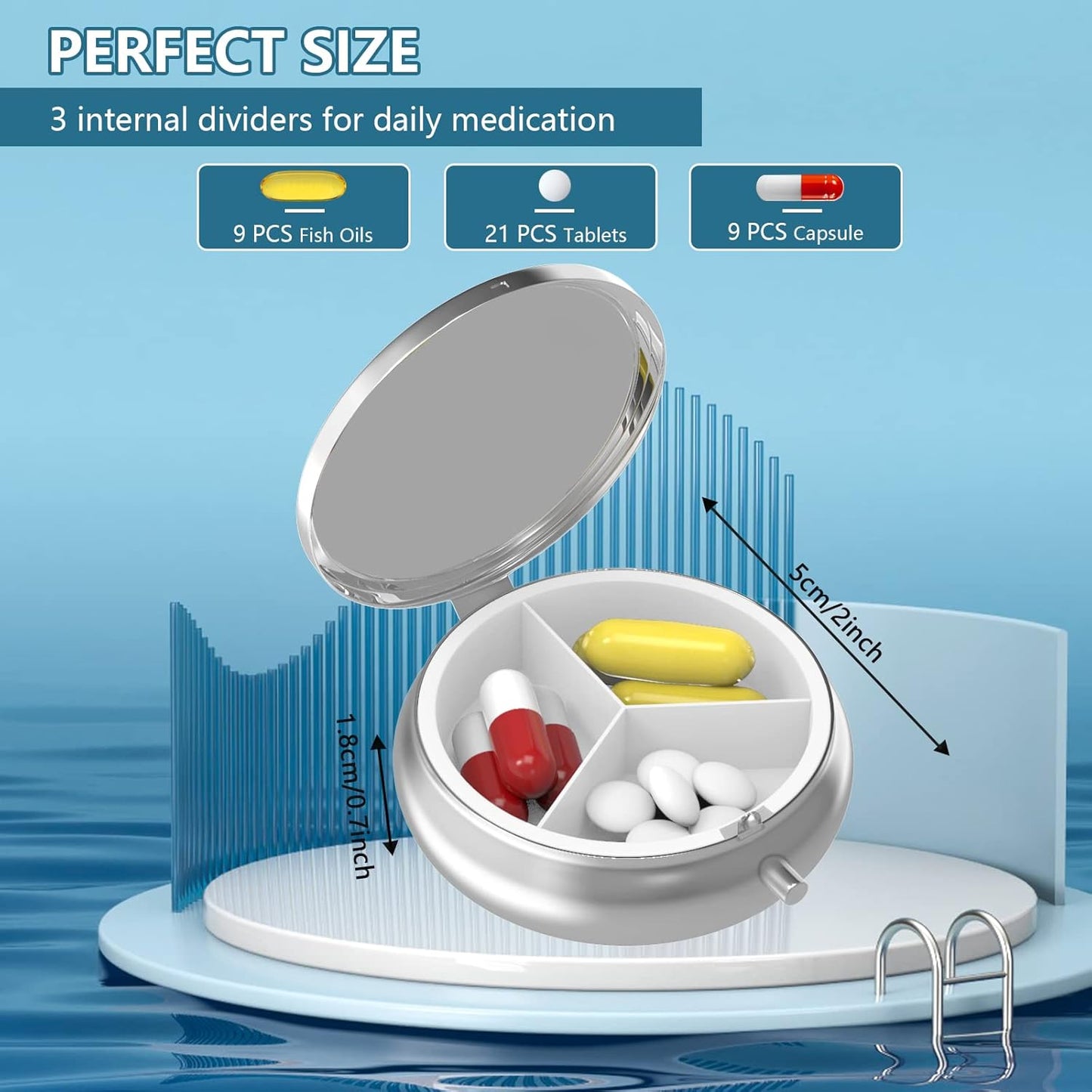 3 Compartment Small Pill Case,Portable for Pocket or Purse Pill Organizer Pill Container Holder