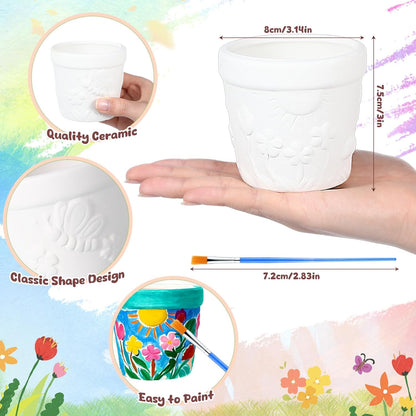 6 Set Ceramics to Paint DIY Ceramic Succulent Planter Pots Paint Your Own Flower Pots Craft Kit Unpainted
