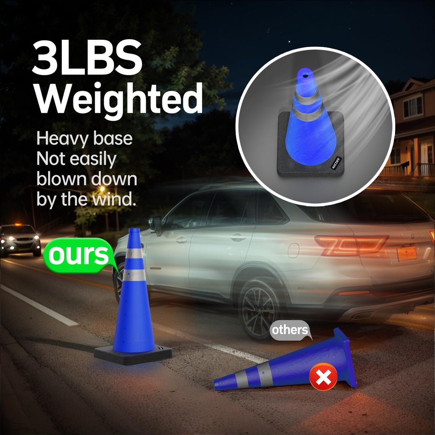 28 Inch Collapsible Traffic Safety Blue Cones with Black Weighted Base Multi Purpose Pop-up Cones