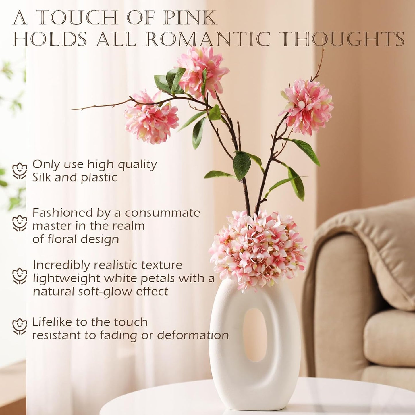 Flower Bouquet and Vase Set Faux Flower Arrangement for Decorating Living Room and Offices