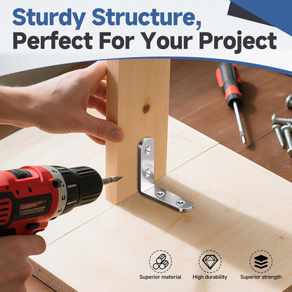 20PCS L Bracket Corner Brace Sets Stainless Steel L Brackets for Wood Shelves, 90 Degree Right Angle Bracket with 80 Screws