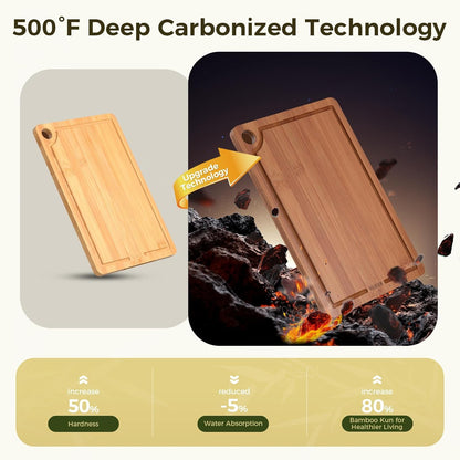 Cutting Board for Kitchen 3-Piece Set with Juice Grooves, Side Handles & Non-Slip Mats