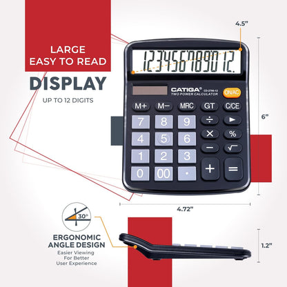 12 Digit Desk Calculator Desktop Calculators with Large LCD Display & Big Buttons Dual Power Solar & Battery Standard Basic 4 Function Calculator for School Office