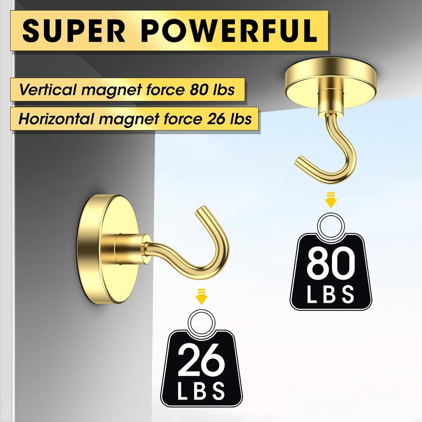 10 Pack 80LBS Gold Strong Magnet Hooks for Hanging Neodymium Magnets with Hooks