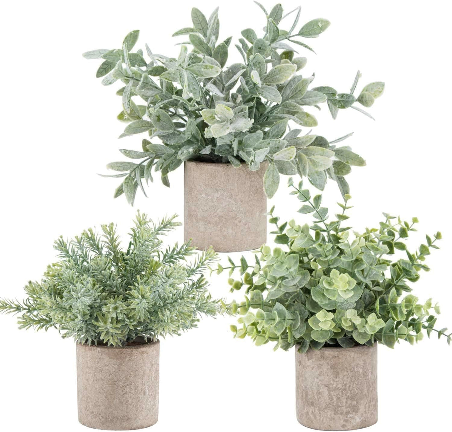 3 Pack Mini Potted Fake Plants Artificial Plastic Eucalyptus Plants Topiaries for Home Office