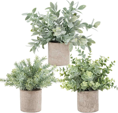 3 Pack Mini Potted Fake Plants Artificial Plastic Eucalyptus Plants Topiaries for Home Office