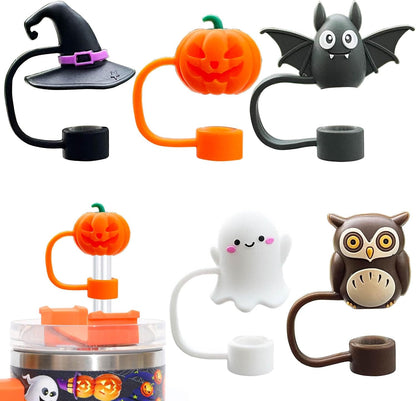 5PCS Halloween Straw Cover Cap for Stanley Cup Silicone Straw Topper for Stanley 30&40 Oz Tumbler with Handle