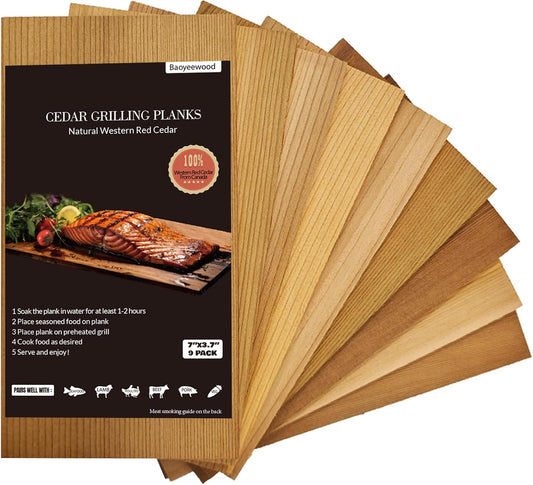 9 Pack Western Red Cedar Planks for Grilling Salmon 7"x3.7" Grilling Planks, BBQ Accessories