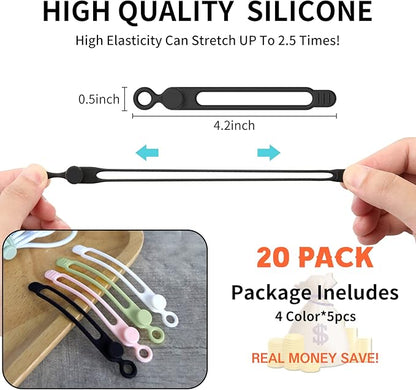 Silicone Cable Ties Reusable Cable Management Organizer Multipurpose Elastic Cord Organizer for Bundling and Fastening