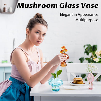 Set of 6 Colored Mushroom Vase Propagation Stations Small Plant Terrarium Unique Crystal Mushroom Jars for Plants