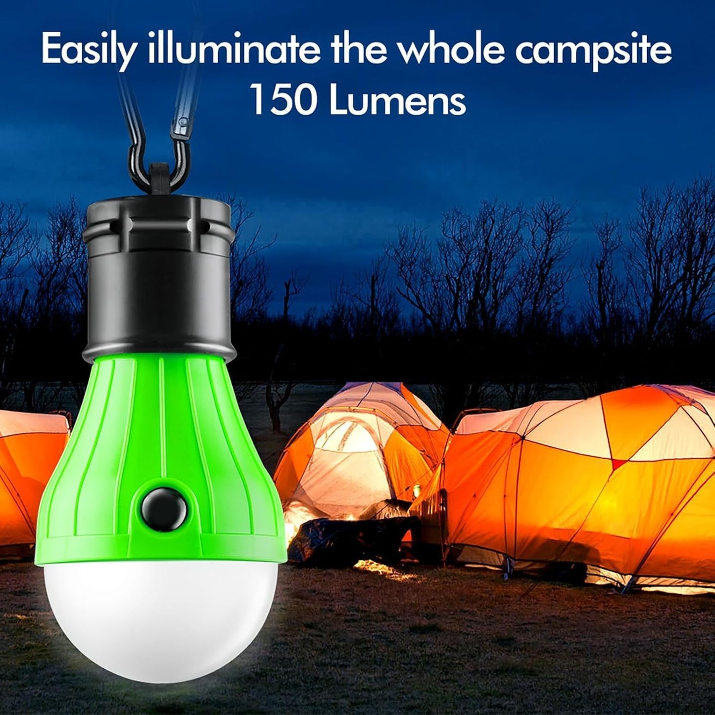 4 Packs LED Tent Lamp Clip Hook Hurricane Emergency Light Bulb Camping Equipment Lanterns for Hiking